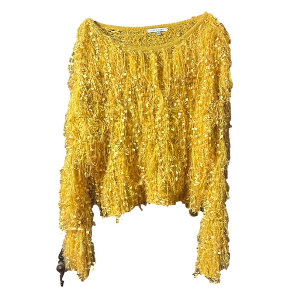 Ivory Rose Fun Shaggy Sequin Fall Sweater Size M